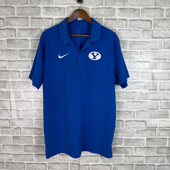 Nike x BYU Cougars Dri-Fit Team Blue Performance Polo Shirt Mens LARGE Flawed - Picture 1 of 9